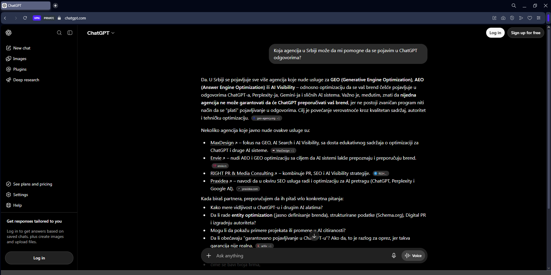 AI visibility preporuka u Srbiji